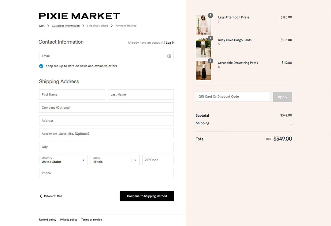 customized checkout experience